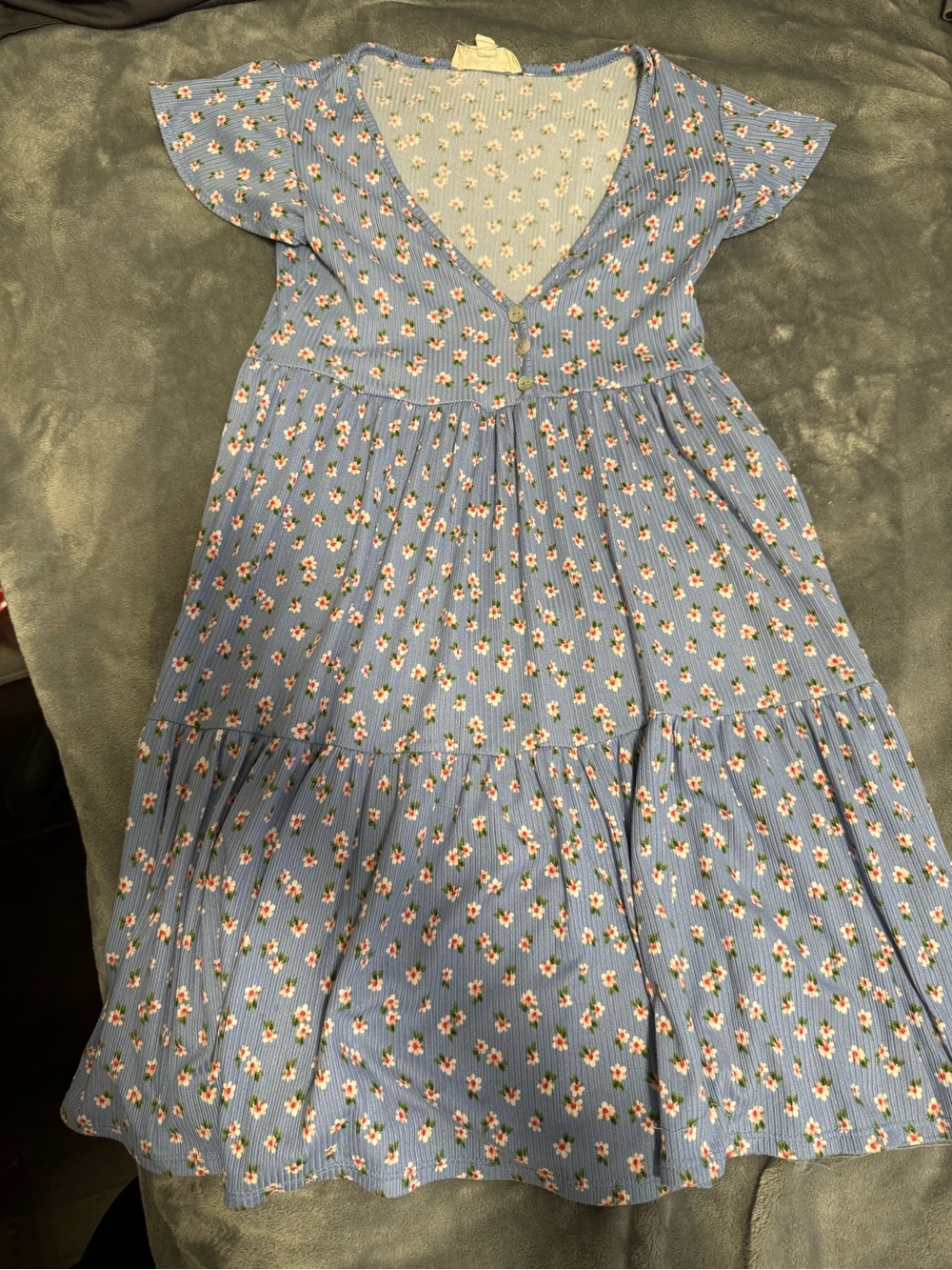 Jessica Simpson Light Blue Floral Tiered Dress